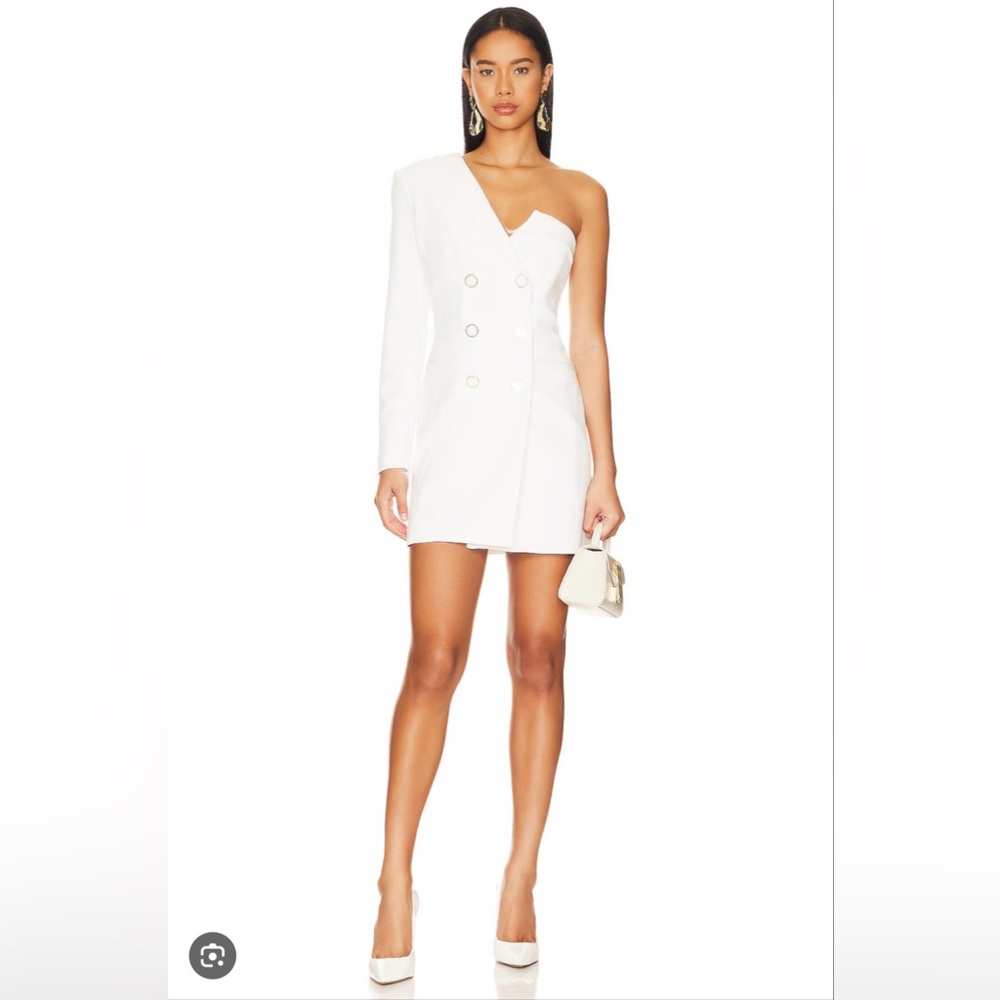 Veronica Beard Middleton One-Shoulder Blazer Dress in Off-White